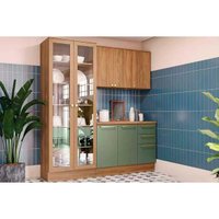 Cozinha Completa Botanic 4 Peças (1Aéreo+1Balcão+1Cristaleira+1Complemento) M656 Nogueira/Verde Oliva - Kappesberg