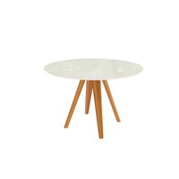 Mesa p/ Cozinha Duna Madeira Maciça c/ Tampo Madeirado c/ Vidro 120x120cm Carvalho/Off White - Kappesberg