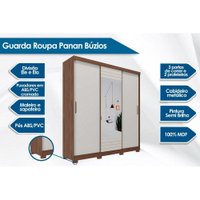Guarda Roupa 3 Portas de Correr (1 c/ Espelho) e 4 Gavetas Búzios Avelã/Off White - Panan