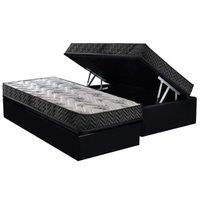 Conjunto Box Baú Solteiro: Colchão Espuma Paropas D45 Pasquale Wave Black + Base CRC Suede Black (88x188)