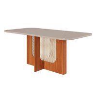 Mesa p/ Cozinha Louise c/ Tampo Madeirado c/ Vidro 180x90cm Cinamomo/Off White - Cimol