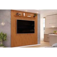 Rack Bancada c/ Painel p/ TV até 65 Pol Pratic Ripado 1 Prateleira 223x240cm Freijo - DJ Móveis