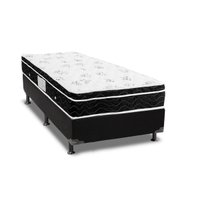 Cama Box Solteiro: Colchão Molas Ortobom Nanolastic Physical Spring + Base CRC Courano Black(88x188)