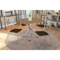 Conjunto: Mesa Sala Jantar Volga c/ Tampo de Madeira 90cm e 4 Cadeiras Portugal Cromada/Nogueira - Marrom - Kappesberg