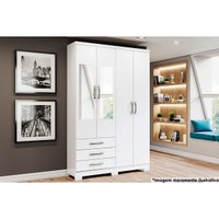 Guarda Roupa 4 Portas (2 c/ Espelho) e 3 Gavetas c/ Pés Caju DA135 Branco - Henn