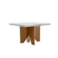 Mesa p/ Cozinha Nevada c/ Tampo 90x90cm Madeirado Vidro Canto Curvo - Imbuia/Off White - Rufato