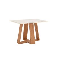 Conjunto: Mesa Sala Jantar Lins c/ Tampo Reto Madeirado c/ Vidro 120x80cm e 4 Cadeiras Esther Nature/Linho Cacao - Henn