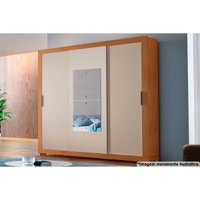 Guarda Roupa 3 Portas de Correr (1 c/ Espelho) e 4 Gavetas c/ Pés Veneza Premium Naturale/Off White - Rufato