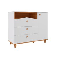 Cômoda Bebê Casinha 3 Gavetas e 1 Porta Branco/Nature - Permóbili Baby