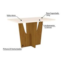 Conjunto: Mesa Sala Jantar Vértice c/ Tampo Reto Madeirado c/ Vidro 90x90cm e 4 Cadeiras Vita Nature/Linho - Henn