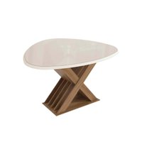 Mesa p/ Cozinha Graviola c/ Tampo Madeirado c/ Vidro 105x135cm Nogueira/Off White/Vidro Off White - Kappesberg