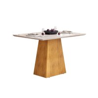 Mesa p/ Cozinha Dulce c/ Tampo Madeirado Vidro Reto 120x90cm Cedro/Off White - DJ Móveis