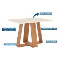 Conjunto: Mesa Sala Jantar Lins c/ Tampo Madeirado 120x80cm e 4 Cadeiras Vita Nature/Off White - Suede Marrom - Henn