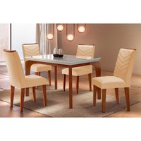 Sala de Jantar Completa Londrina Tampo Madeirado c/ Vidro Curvo 120x80 e 4 Cadeiras Londrina Imbuia/Suede Creme - Rufato