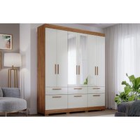 Guarda Roupa 6 Portas (2 c/ Espelho) e 5 Gavetas Porto Cinamomo/Off White - Panan