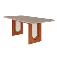 Mesa p/ Cozinha Valentina c/ Tampo Madeirado c/ Vidro Reto 210x100cm Cinamomo/Off White - Cimol