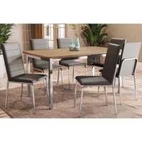 Conjunto: Mesa Sala Jantar Reno c/ Tampo de Madeira 160cm e 6 Cadeiras Amsterdã Cromada/Preto 110 - Kappesberg