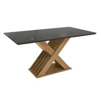 Mesa p/ Cozinha Graviola c/ Tampo Madeirado c/ Vidro 160x90cm Freijo/Preto - Kappesberg