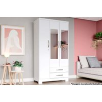 Guarda Roupa 3 Portas (2 c/ Espelho) e 2 Gavetas c/ Pés Açaí DA133 Branco/Rosa - Henn