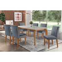 Conjunto: Mesa Sala Jantar Londrina Tampo Madeirado c/ Vidro 180x90cm e 6 Cadeiras Jade Imbuia/Grafite - Rufato