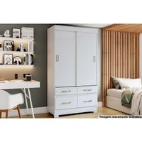 Guarda Roupa 2 Portas de Correr e 4 Gavetas c/ Pés Briz BE25 Branco - Henn