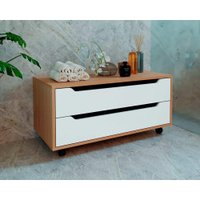 Bancada de Banheiro c/ Rodizio BN3643 s/ Cuba c/ 2 Gavetas 80cm Amêndoa/Branco - Tecno Mobili