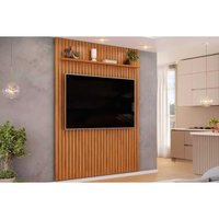 Rack Bancada c/ Painel p/ TV até 65 Pol Pratic Ripado 1 Prateleira 183x240cm Freijo - DJ Móveis