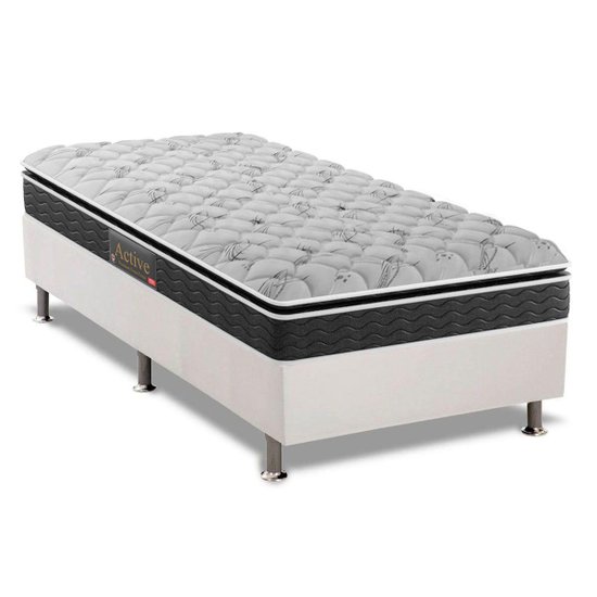 Cama Box Solteiro: Colchão Espuma Pelmex D33 Active Premium + Base CRC Courano White(88x188)