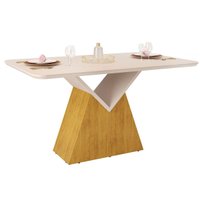Mesa p/ Cozinha Argo c/ Tampo Madeirado c/ Vidro Curvo 136x90cm Cedro/Off White - DJ Móveis