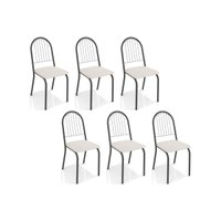 Cadeira de Cozinha Noruega C077 Kit 6 Un Preto Fosco/Courano Branco - Kappesberg