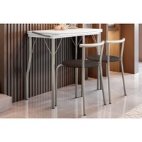 Conjunto: Mesa Sala Jantar Dobrável e 2 Banquetas 105 Prata/Branco - Prata/Preto - Carraro