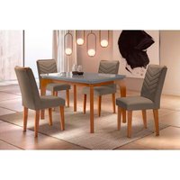 Sala de Jantar Completa Londrina Tampo Madeirado c/ Vidro 120x80cm e 4 Cadeiras Londrina Imbuia/Suede Capuccino - Rufato