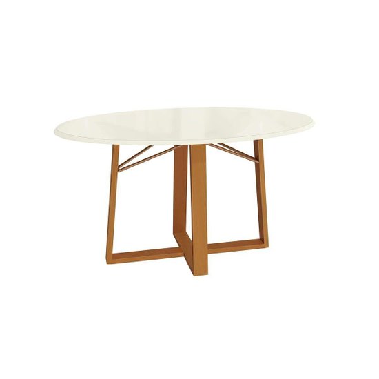 Mesa p/ Cozinha Elma Madeira Maciça c/ Tampo Madeirado c/ Vidro 180x105cm Carvalho/Off White - Kappesberg