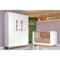 Quarto de Bebê Completo Aconchego 2 Peças (1 Guarda Roupa + 1 Berço) QI82 Branco/Jequitiba - Henn