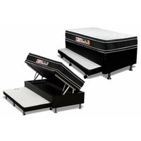 Cama Box Baú c/ Auxiliar Solteiro: Colchão Espuma Castor D33 Black e White Air + Base CRC Courano Black (88x188)