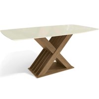 Mesa p/ Cozinha Graviola c/ Tampo Madeirado c/ Vidro 90x170cm Nogueira/Off White/Vidro Off White - Kappesberg