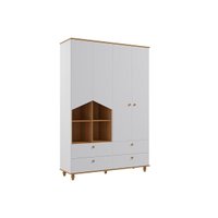 Guarda Roupa Infantil 4 Portas e 4 Gavetas Casinha Branco/Nature - Permóbili Baby