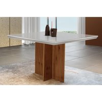 Mesa p/ Cozinha Berlim c/ Tampo 90x90cm Madeirado Vidro Canto Curvo - Imbuia Ripado 3D/Off White - Rufato