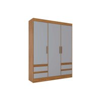Guarda Roupa 3 Portas e 4 Gavetas Briz Lema B55 Nature/Cinza - Henn