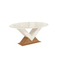 Mesa p/ Cozinha Amora c/ Tampo Madeirado c/ Vidro 105x180cm Freijo/Off White/Vidro Off White - Kappesberg