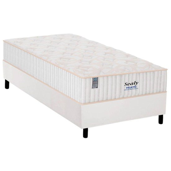 Conjunto Box Solteiro: Colchão Molas Sealy Ensacadas Miami + Base CRC Courano White (88x188)