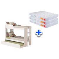 Colchão Pérola Polar (3Un) + Beliche Bia c/ Auxiliar Branco