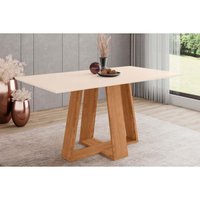 Mesa p/ Cozinha Lins SC94 c/ Tampo Madeirado Reto s/ Vidro 160x90cm Nature/Off White - Henn