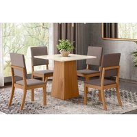 Conjunto: Mesa Sala Jantar Dora Tampo Madeirado 90cm e 4 Cadeiras Milla Nature/Suede Light Marrom Amendoa - Henn