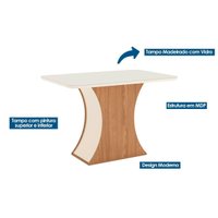 Conjunto: Mesa Sala Jantar Luiza c/ Tampo de Vidro 120x80cm e 4 Cadeiras Isa Nature/Off White - Suede Marrom - Henn