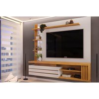Painel Quarto p/ TV até 55 Pol Marin c/ 1 Porta e Torre Ripada 160x153cm Bali/Cedro - DJ Móveis