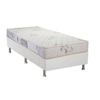 Cama Box Solteiro: Colchão Espuma Luckspuma D45 Gran Luck Floral Pró Saúde + Base CRC Courano White(88x188)