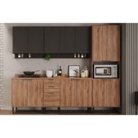 Cozinha Completa Alpha 5 Peças (2Armários+2Balcões+1TorreQuente) C5P101 Preto/Freijo - Carraro