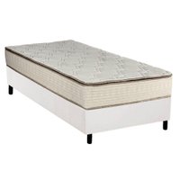 Cama Box Solteiro: Colchão Molas Luckspuma Bonnel Montreal Spring + Base CRC Courano White(88x188)