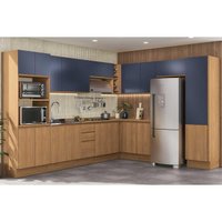 Cozinha Completa Ciela 14 Peças (5Aéreos+4Balcões+2Paneleiros+3Complementos) C14P80 Canela/Azul Profundo - Kappesberg